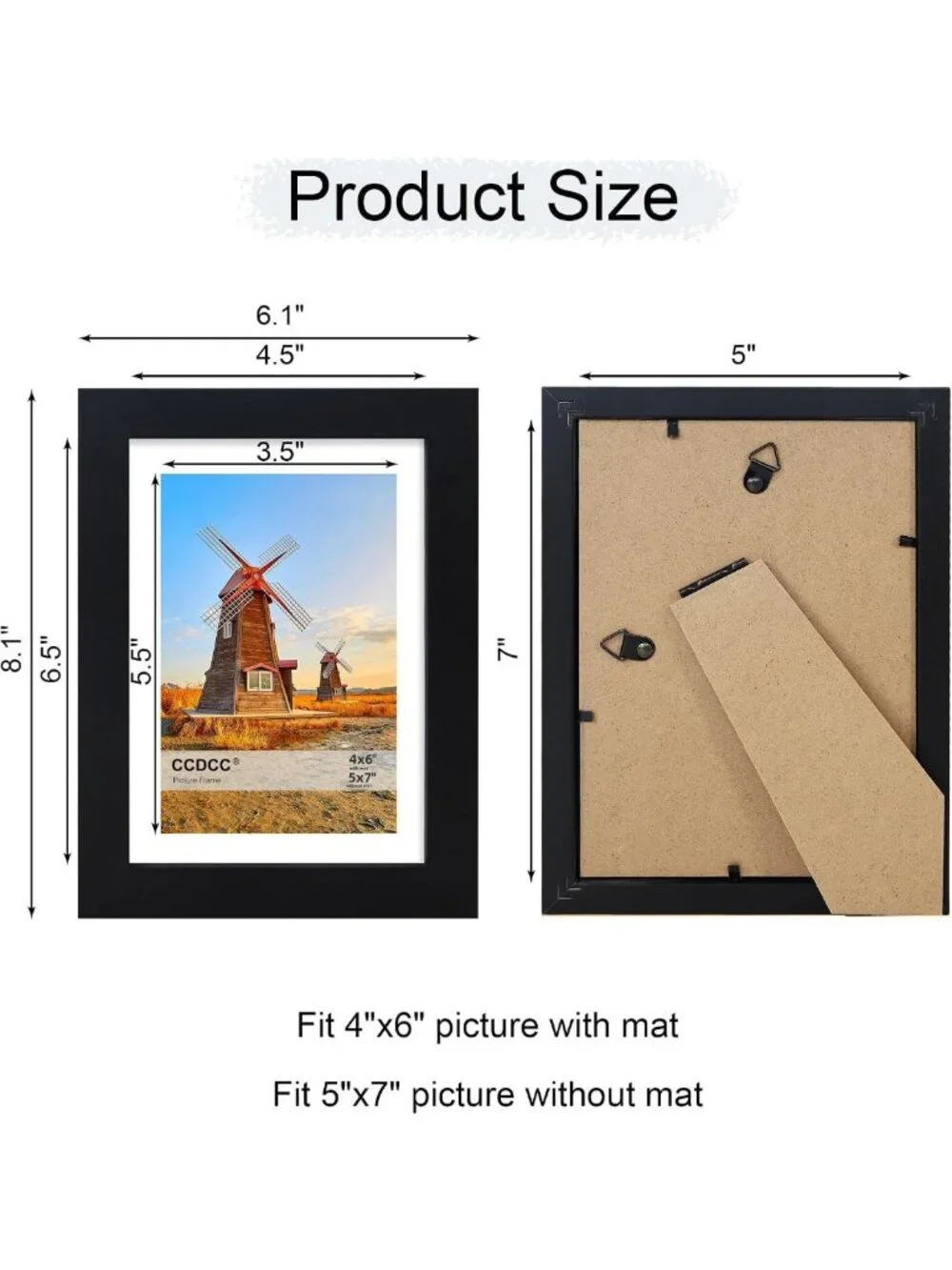 Set of 4 Black 5x7 Wooden Photo Frames with Mat for 4x6 Photos, Wall & Tabletop